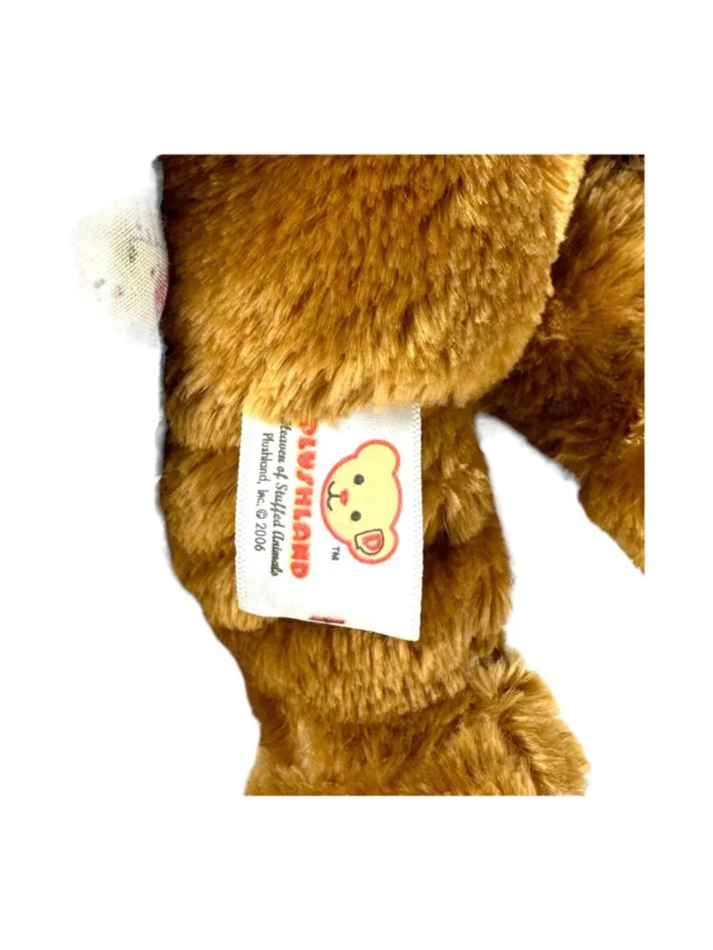 Stuffed Animal Plushland Brown Teddy Bear Dressed In Floral & Patchwork Dress Ho